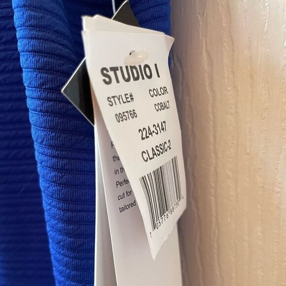 COBALT BLUE FRONT PLEATED SHORT SLEEVE DRESS BY STUDIO ONE SIZE 16W - Picture 5 of 6